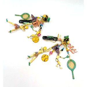 Vintage Lunch At The Ritz 87 Sport Enamel Dangle Earrings 14K Gold Posts